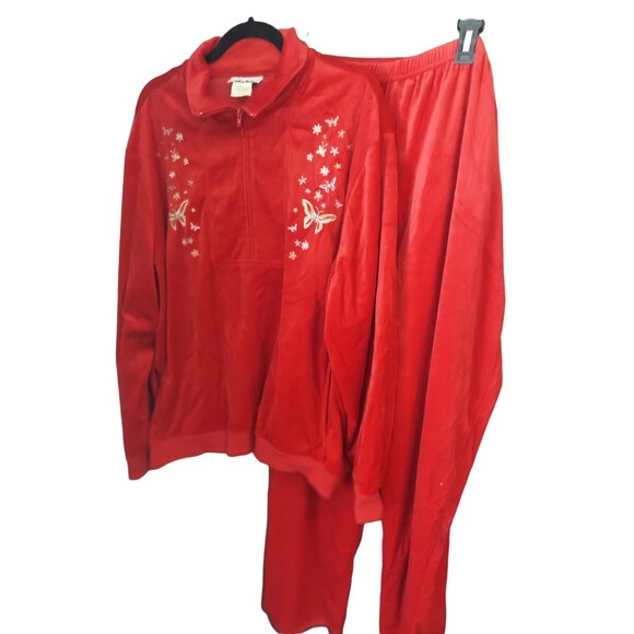 Vintage Anthony Richards Women's 3X Red Velour Pullover Sweatshirt & Pants Set - Picture 1 of 12
